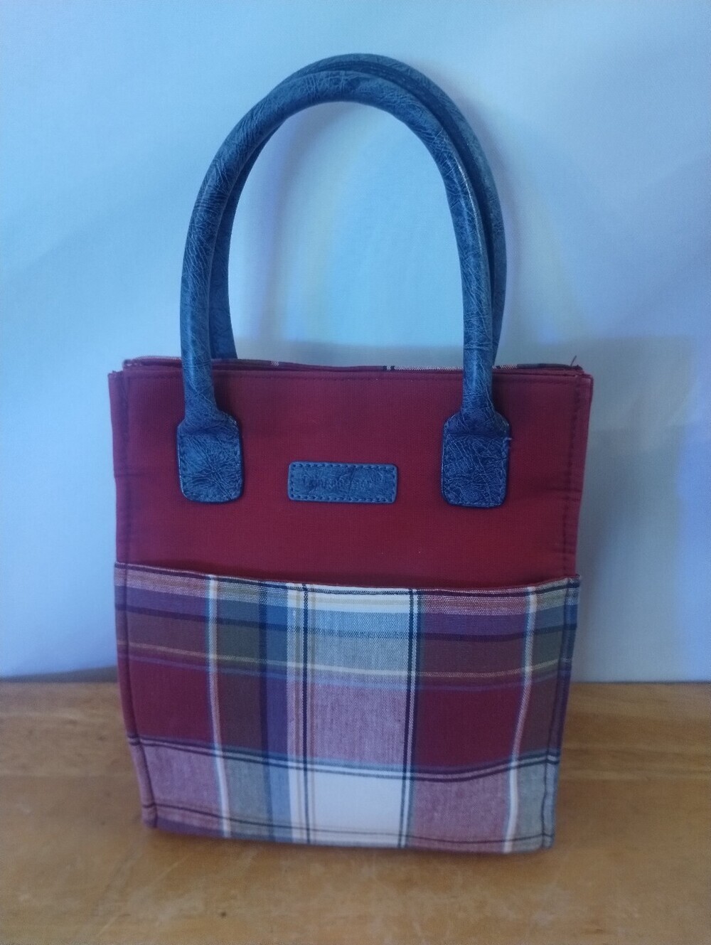 Longaberger Plaid Tote Bag Red Canvas Mini Handbag Preppy Cottagecore